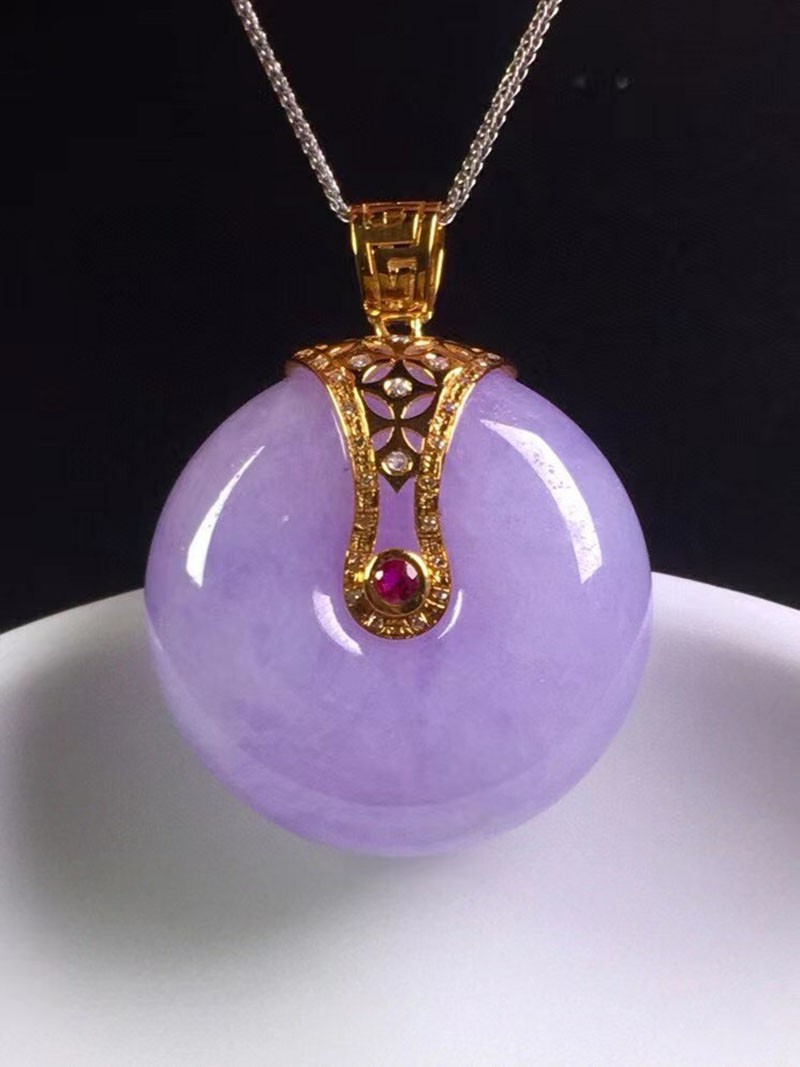 绿翠天成 翡翠冰种粉紫紫罗兰平安扣吊坠 冰种翡翠缅甸天然a货玉石18k