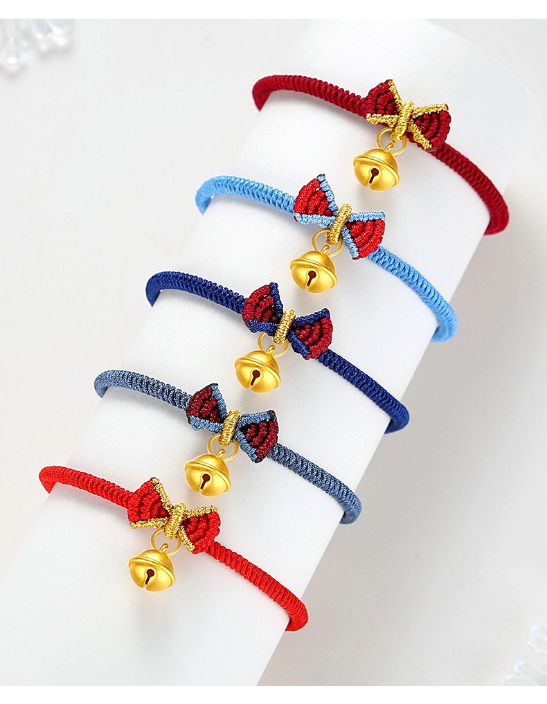 老凤凰【520礼物】 999足金在逃公主手链金铃铛编织绳女黄金手绳金