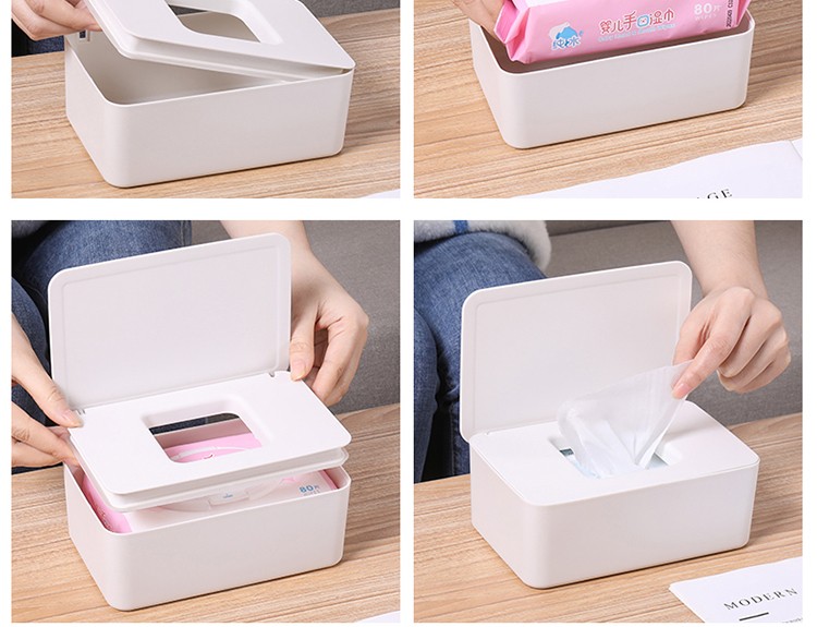 口罩收纳盒家用大容量成人学生防尘带盖桌面湿纸巾盒 蓝色白心