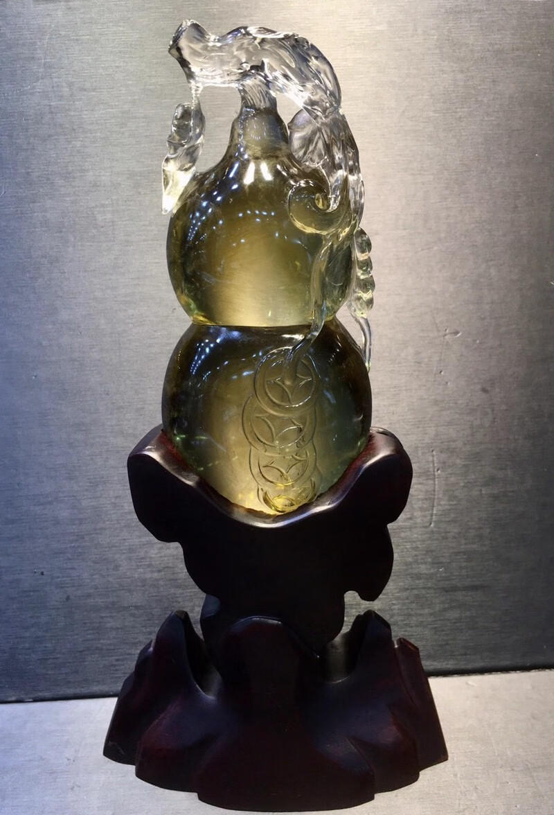 俊辰珠宝天然巴西原石原矿黄水晶精致雕刻葫芦福禄摆件立体精雕晶体