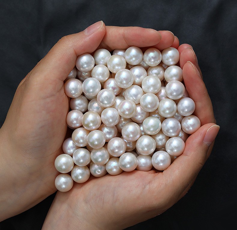 黛米珠宝月华正圆镜华珠淡水珍珠项链g18k金镶钻石送女友1112mm