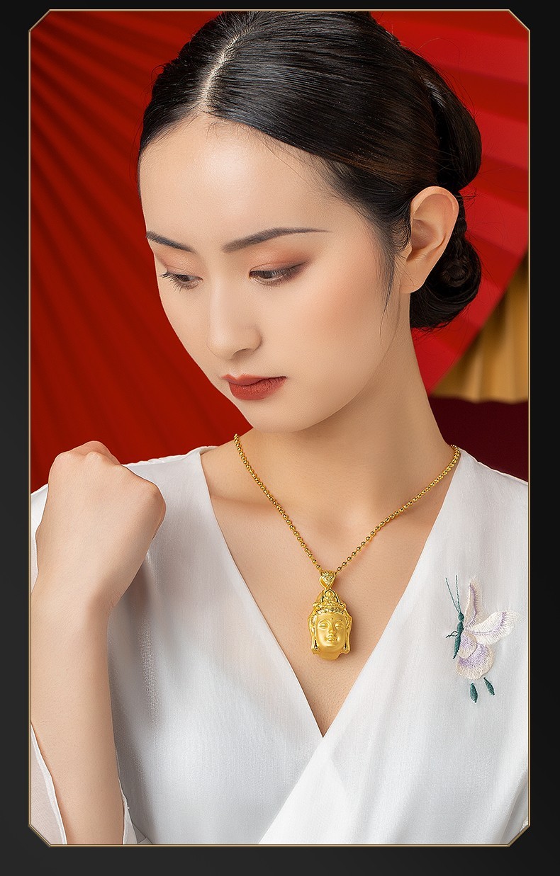 汉秀黄金观音头吊坠男足金南无观音菩萨项链本命年大观音挂坠男款3d硬