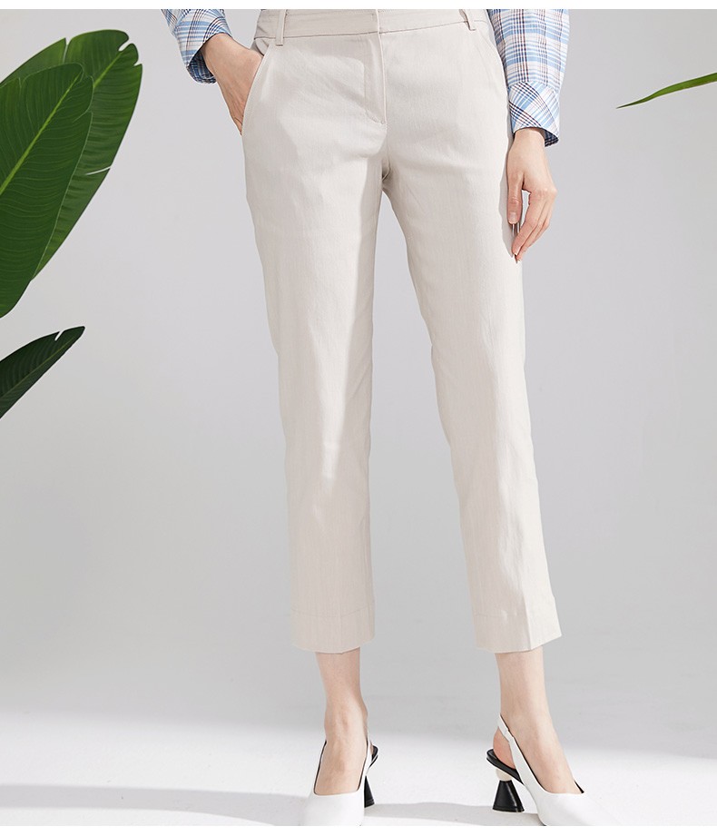 beanpole滨波夏季女士通勤职业亚麻直筒裤休闲长裤无忧搭亮灰色17074a
