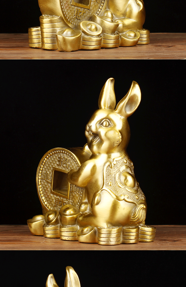 纯铜兔子摆件招财进宝兔家居客厅生肖兔吉祥物铜工艺品礼品装饰摆设