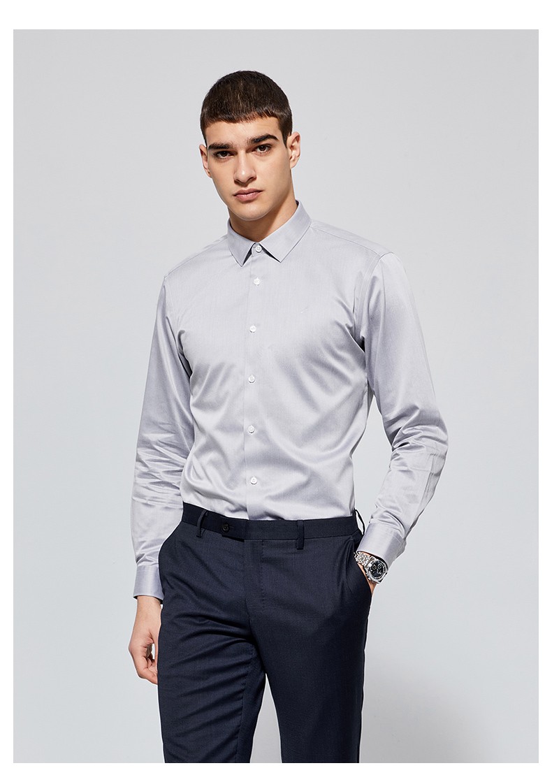 新款免烫衬衫男100s新疆棉商务长袖衬衣 深灰色 43【图片 价格 品牌