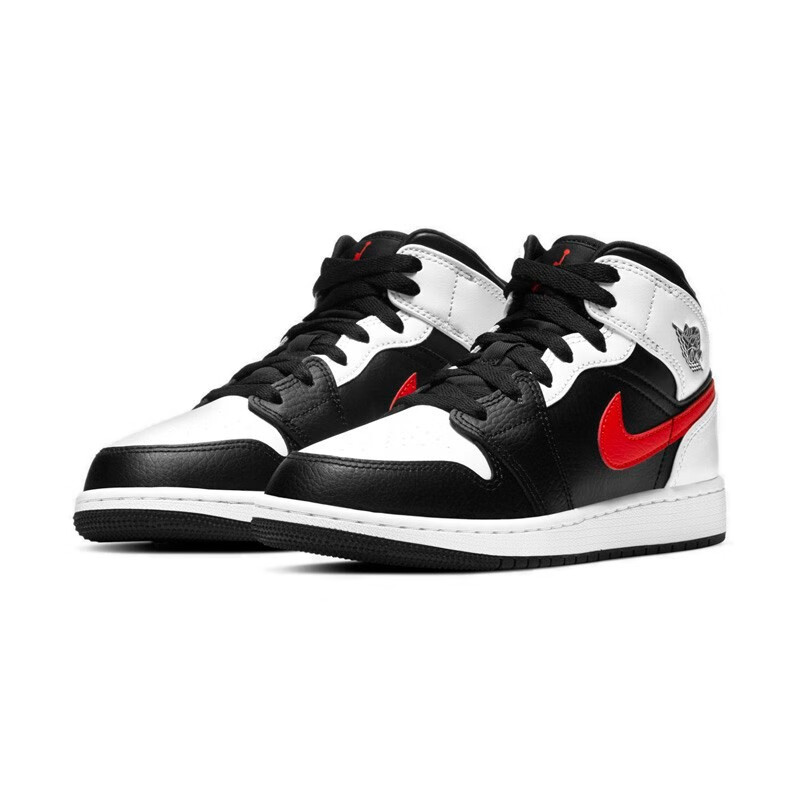 nike耐克黑白红熊猫aj1 mid(gs)红钩女子中帮休闲运动篮球鞋 554725