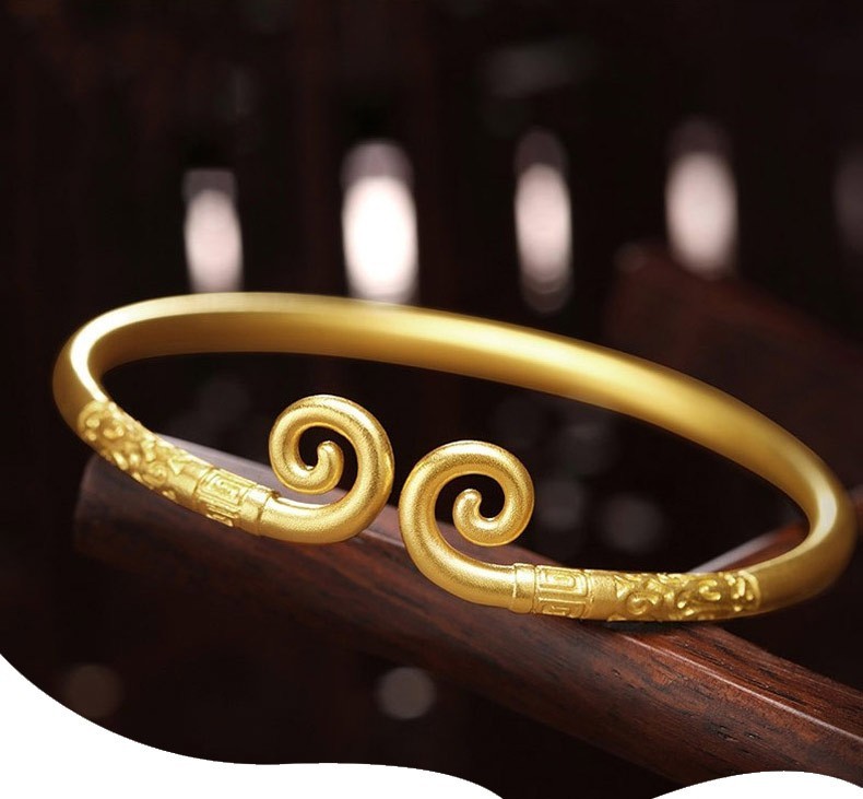 传世美钰传承系列黄金手镯女足金999古法紧箍咒手镯男女款开口足金