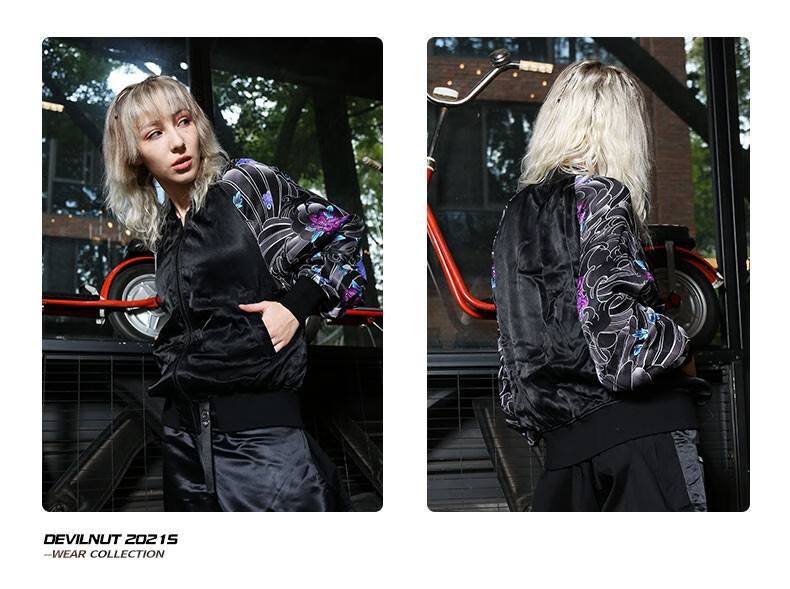 devilnut潮牌恶魔春季新款男女国潮夹克棒球服外套爱东京sto黑色s