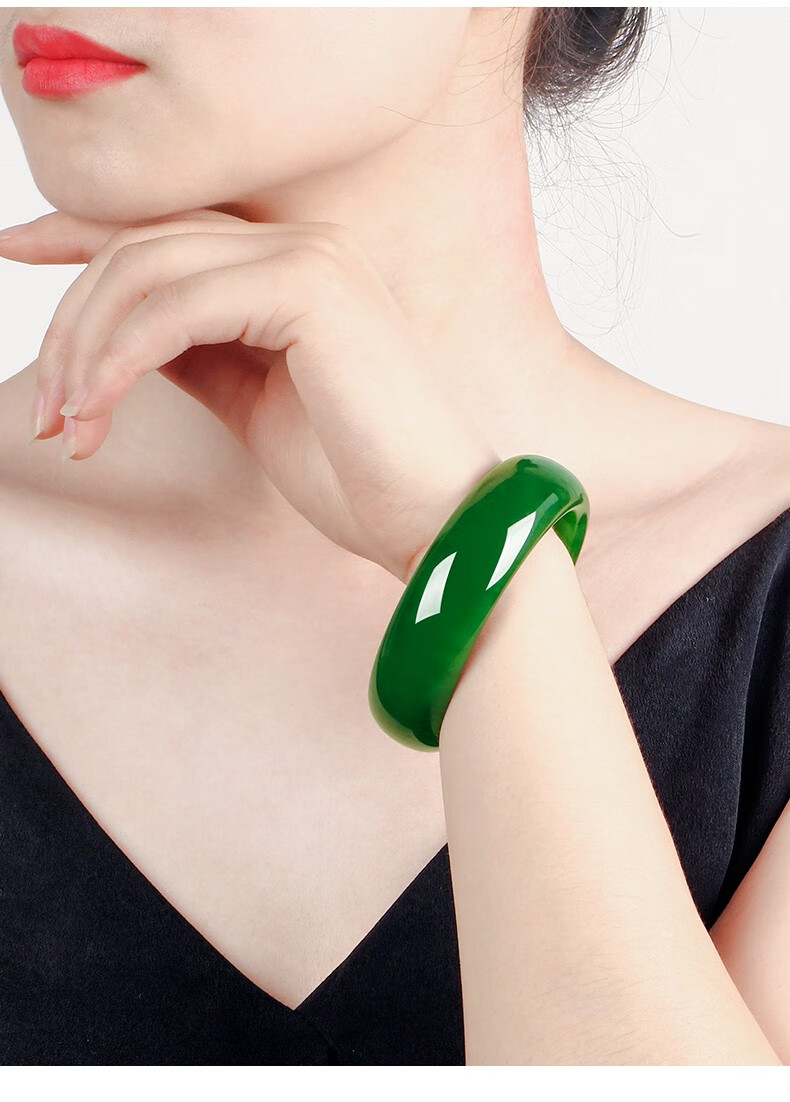 好聚多 和田玉玉手镯女款碧玉手镯女玉镯子 圈口53【图片 价格 品牌