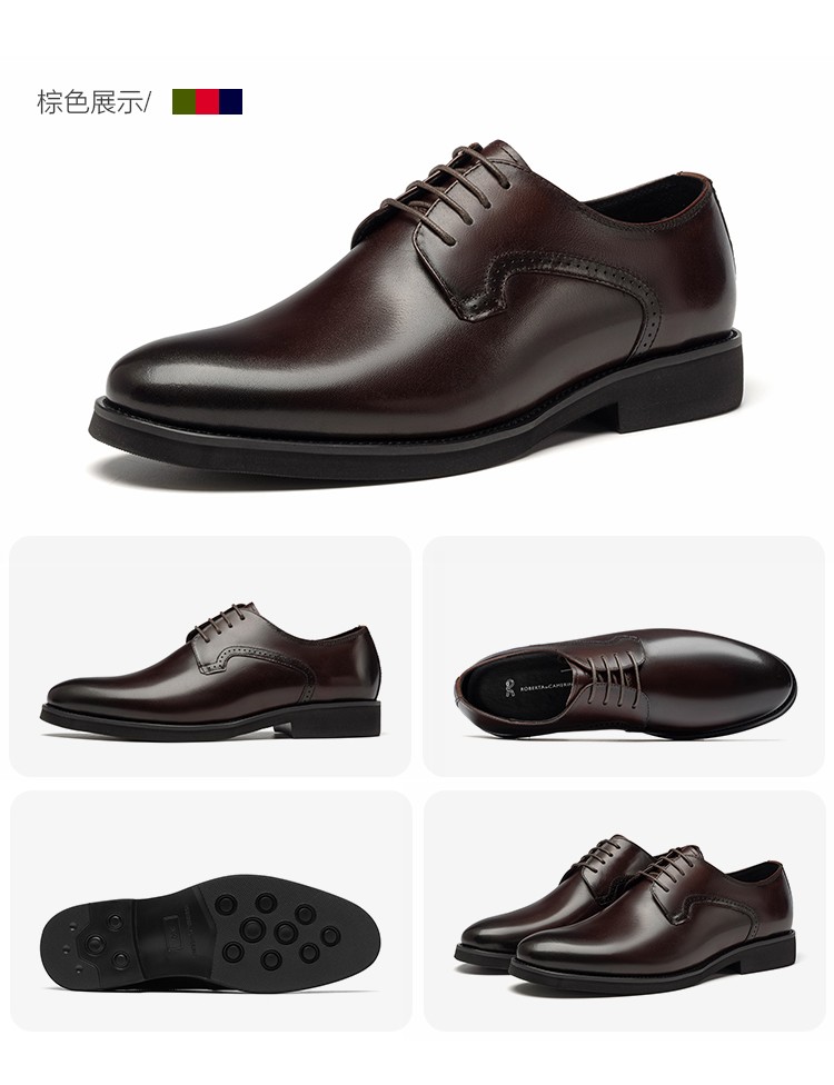roberta诺贝达男鞋男士商务正装牛皮鞋尖头系带光面牛津鞋黑色39