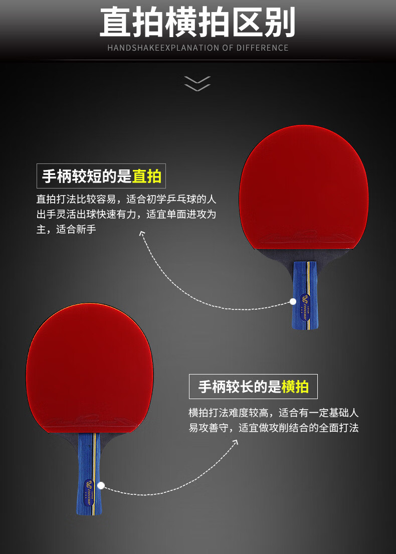 克洛斯威(crossway) 乒乓球拍横拍三星短柄直拍乒乓球拍套装 黑红色p