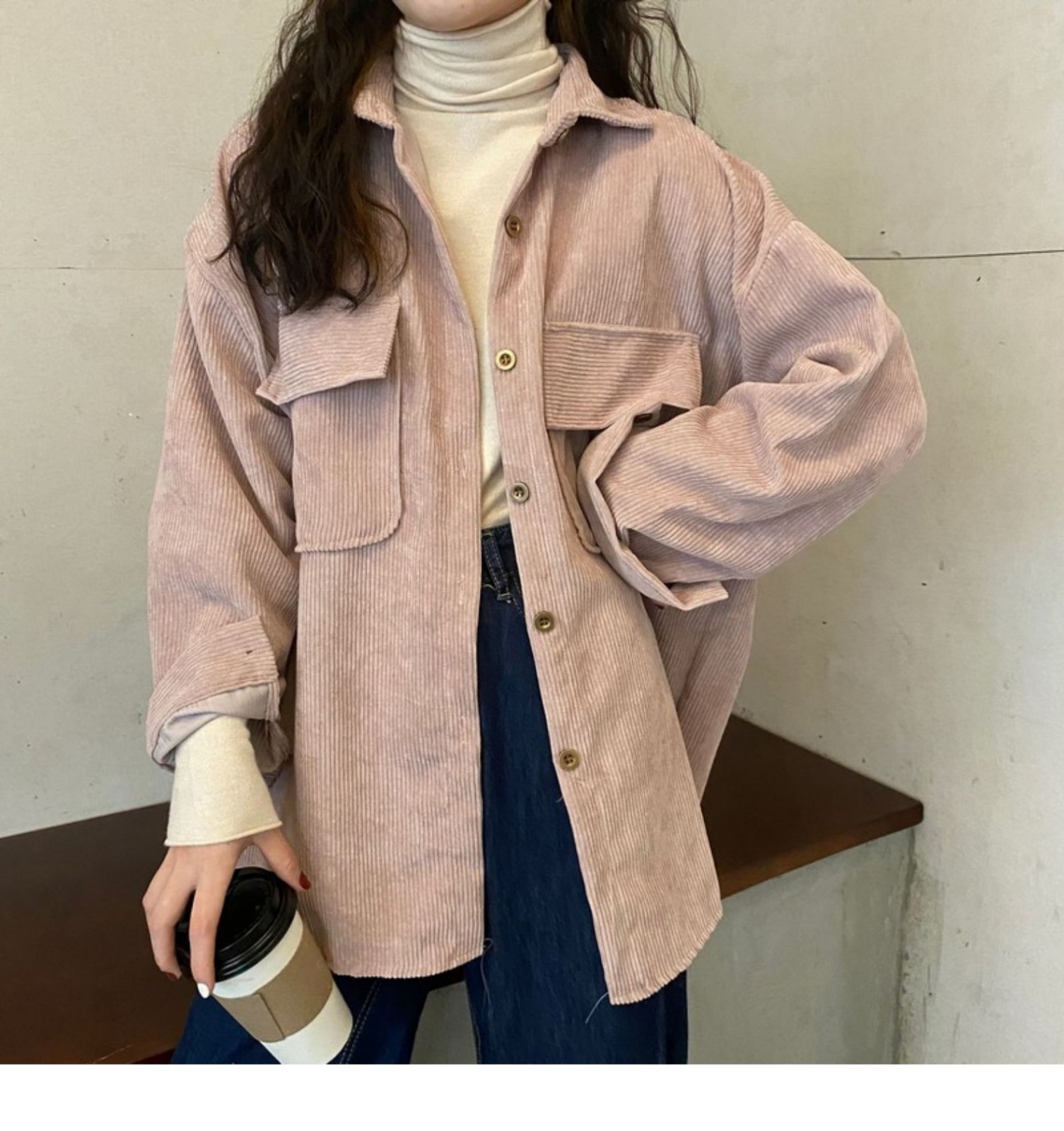 竽妤衬衫女灯芯绒衬衫女秋冬2020新款韩版宽松慵懒风中长款衬衣外套