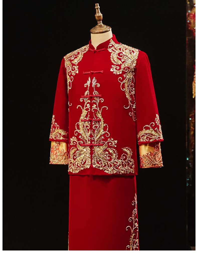 uxoc 唐装接亲服男士丝绒秀禾服中式婚礼婚服古典男妆结婚礼服古装男