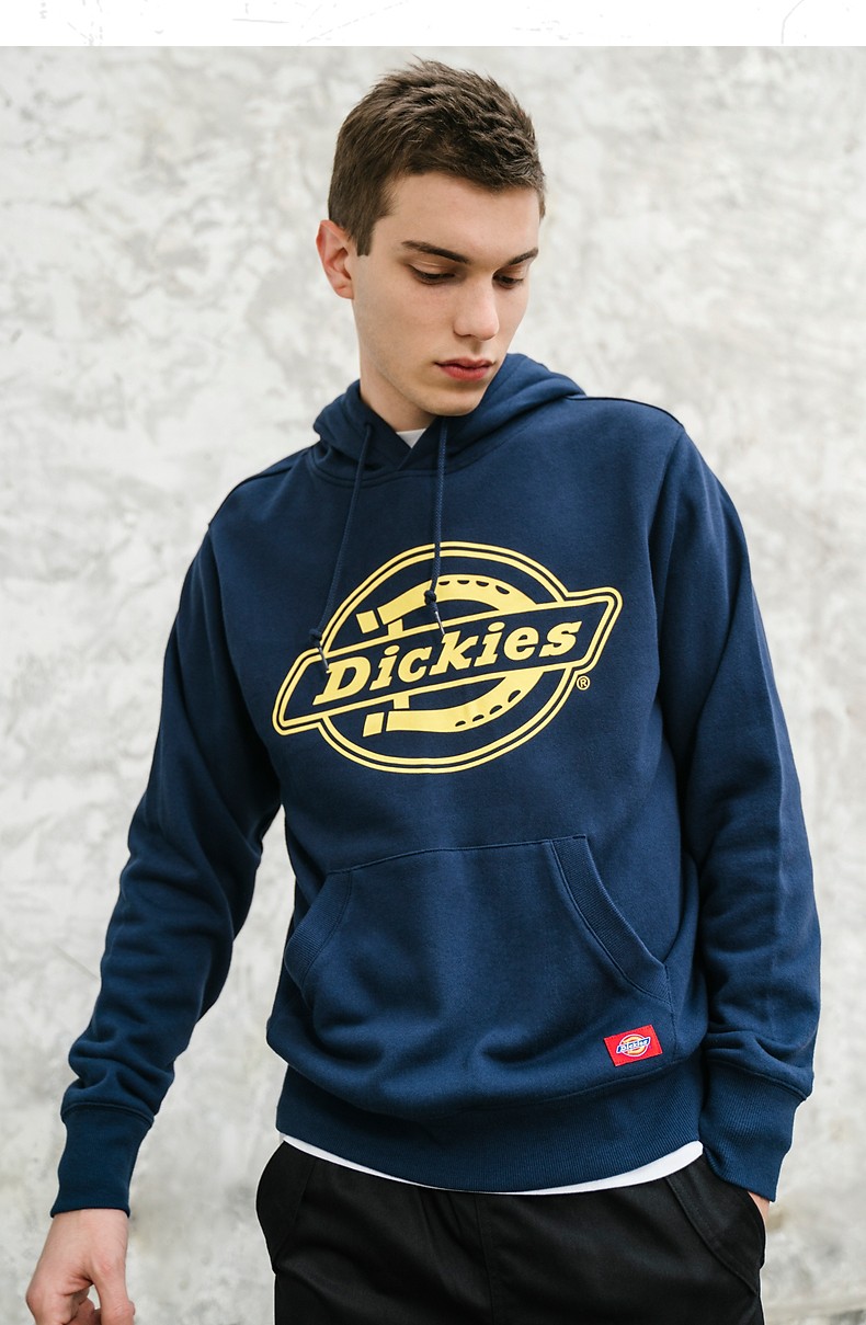 经典款dickies卫衣logo印花连帽卫衣男式棉毛圈布休闲套头上衣卫衣男