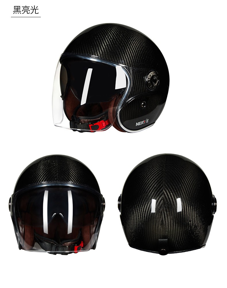 nerve摩托车头盔男女春夏季大半盔复古哈雷机车盔双镜片碳纤维四季