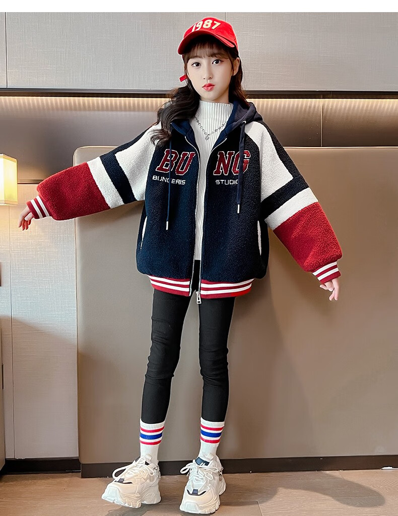 萱莉莉 女童秋冬款羊羔毛外套新款时尚十岁女孩衣服冬季儿童女装洋气