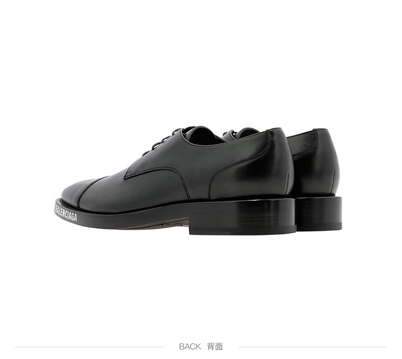 balenciaga 巴黎世家男鞋2021新款男士系带休闲商务皮鞋 黑色590716