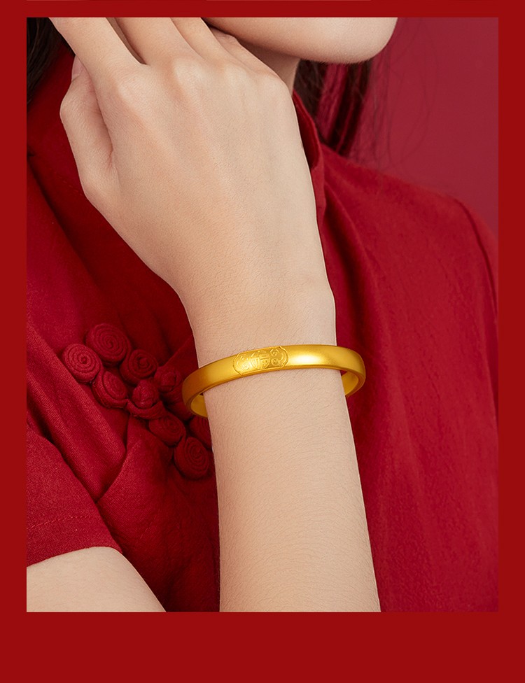 赛菲尔黄金手镯女款足金9999黄金传承古法金纳福手镯传统工艺复古怀旧