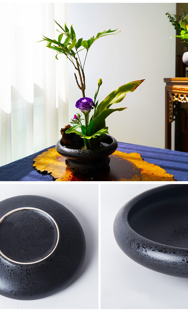 晟玉轩剑山插花器花插日式插花底座花道器皿创意花艺小原流陶瓷黑色