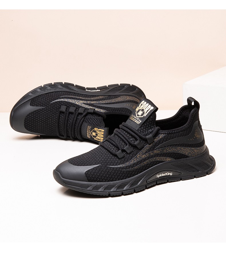 蜘蛛王男鞋新款黑色加绒运动鞋男潮鞋秋冬季休闲跑鞋男士跑步鞋子