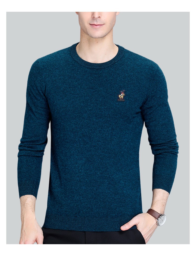 美国保罗羊毛衫男100纯羊毛春季新款圆领打底毛衣小马标针织衫 彩青绿