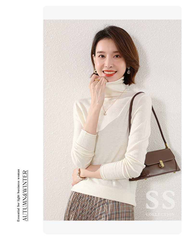 Hengyuanxiang 100% Pure Wool Women's Sweater Autumn Winter Turtleneck Thin Fashion Casual Knitwear Versatile Base Shirt Top 17
