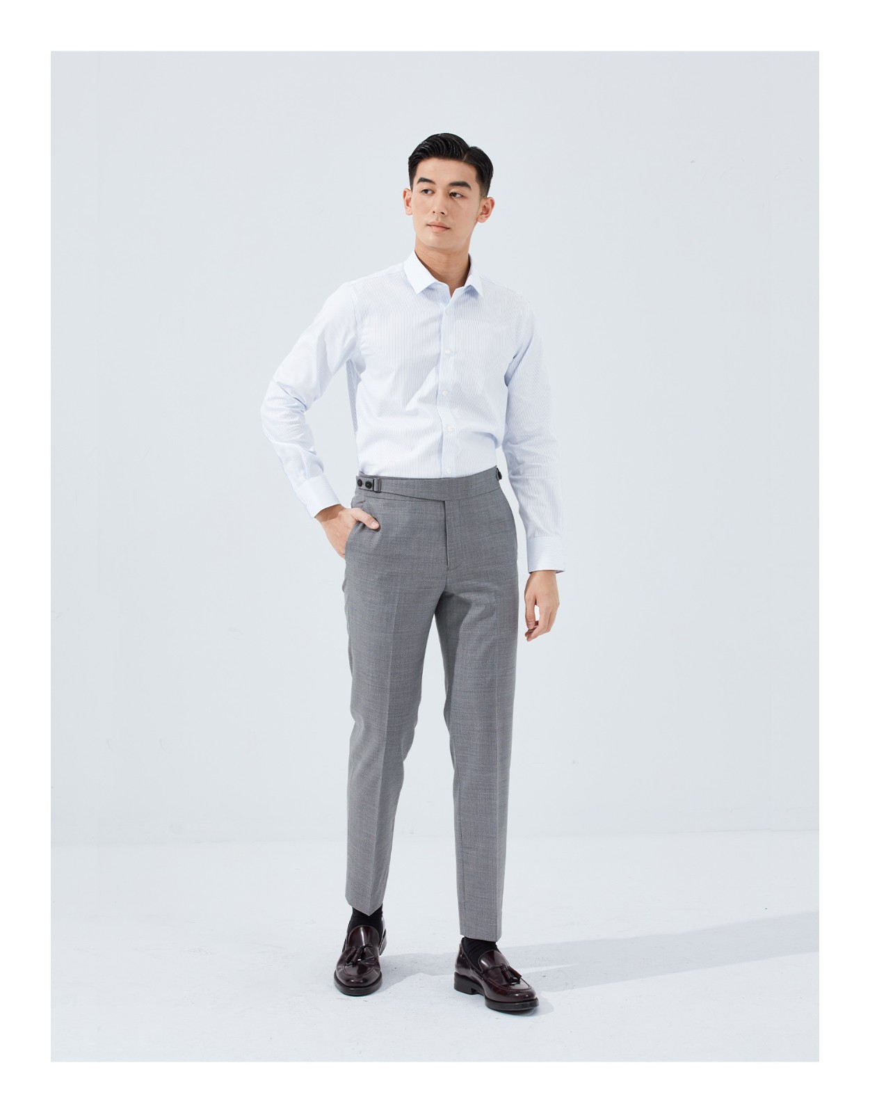 hany羊毛西裤男商务休闲高腰裤子高端修身灰色正装男士西装裤长裤迈拉