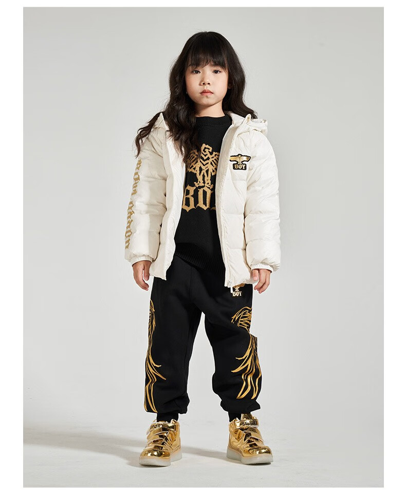 boylondon潮牌男女童装朋克轻暖短款保暖羽绒服外套秋冬k28001 黑色