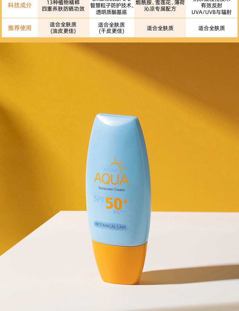 泰国mistine蜜丝婷小蓝帽小黄帽身体脸部防晒霜spf50 保湿防水防汗孟