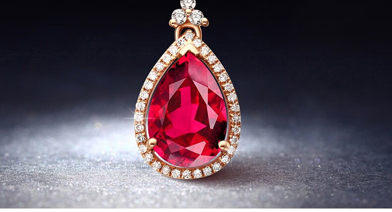 柔美水滴鸽血红碧玺吊坠钻石锁骨链18k金镶嵌南非真钻红宝石项链女 0