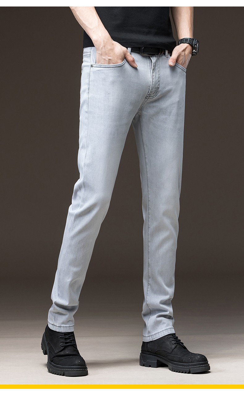 美洲野牛男士牛仔裤修身长裤休闲弹力小脚裤子男生长裤时尚百搭春季