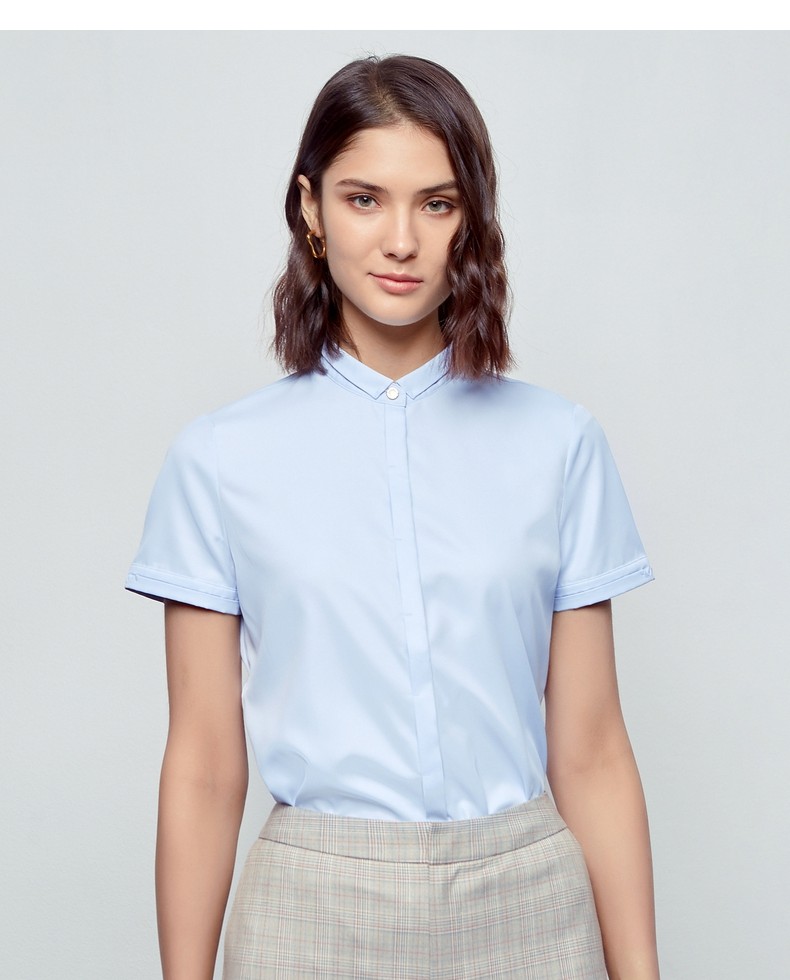 g2000女装春夏新款正装短袖衬衫小翻领设计休闲商务风上衣女11747005