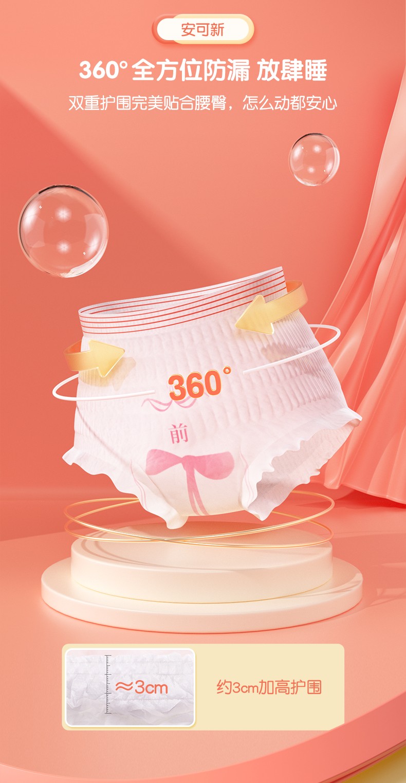 安可新安心裤夜用裤型卫生巾超熟睡安睡裤量大安全防侧漏夜安裤液态绵