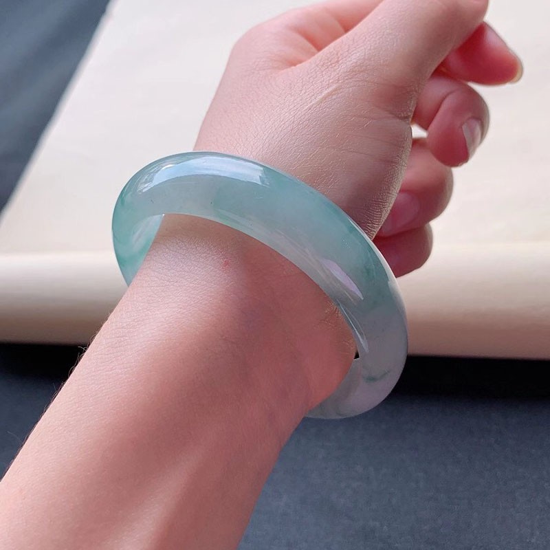 3宽/厚13.2/6.7冰糯种飘花 高端翡翠玉镯缅甸天然翡翠镯子