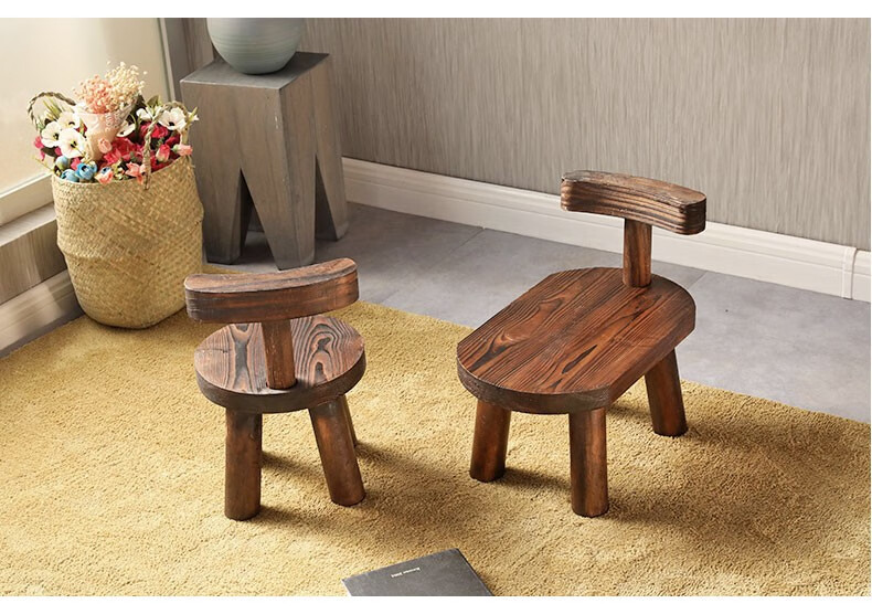 柚之艺 简约创意家用客厅实木小凳子矮凳带靠背茶几小板凳木头小椅子 