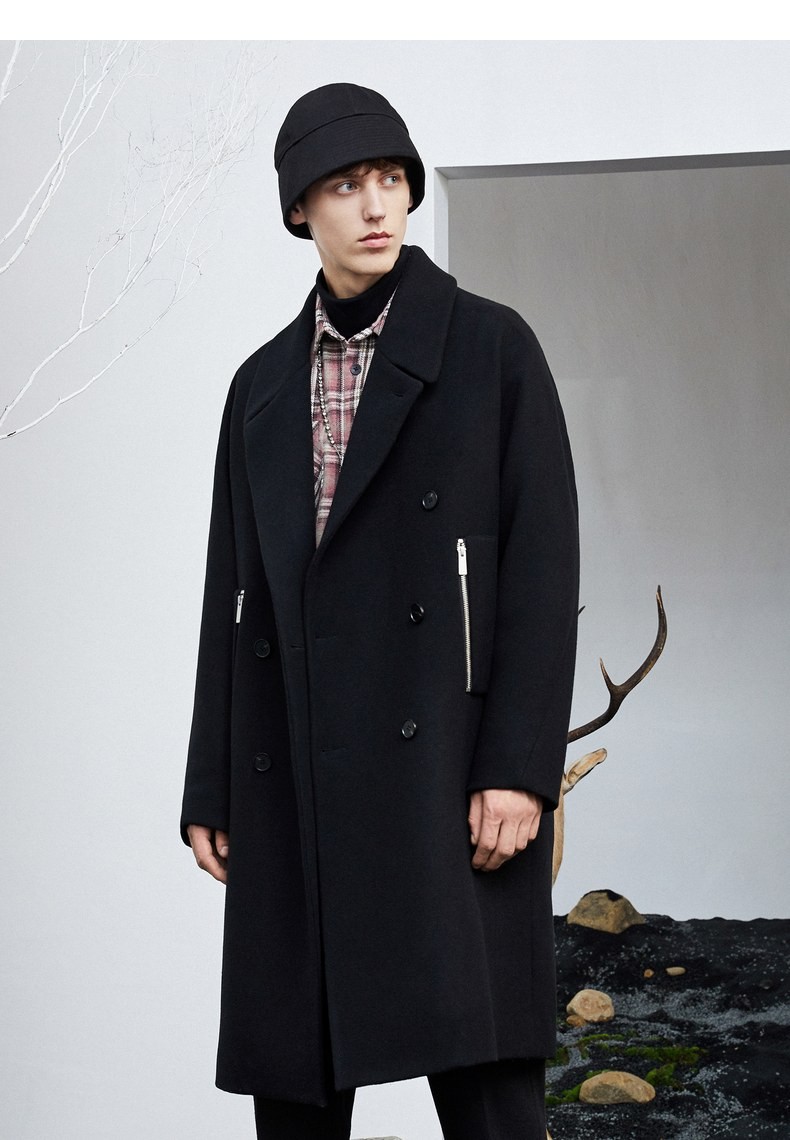 lilbetter毛呢大衣男 中长款2020年秋冬英伦风外套宽松翻领大衣潮