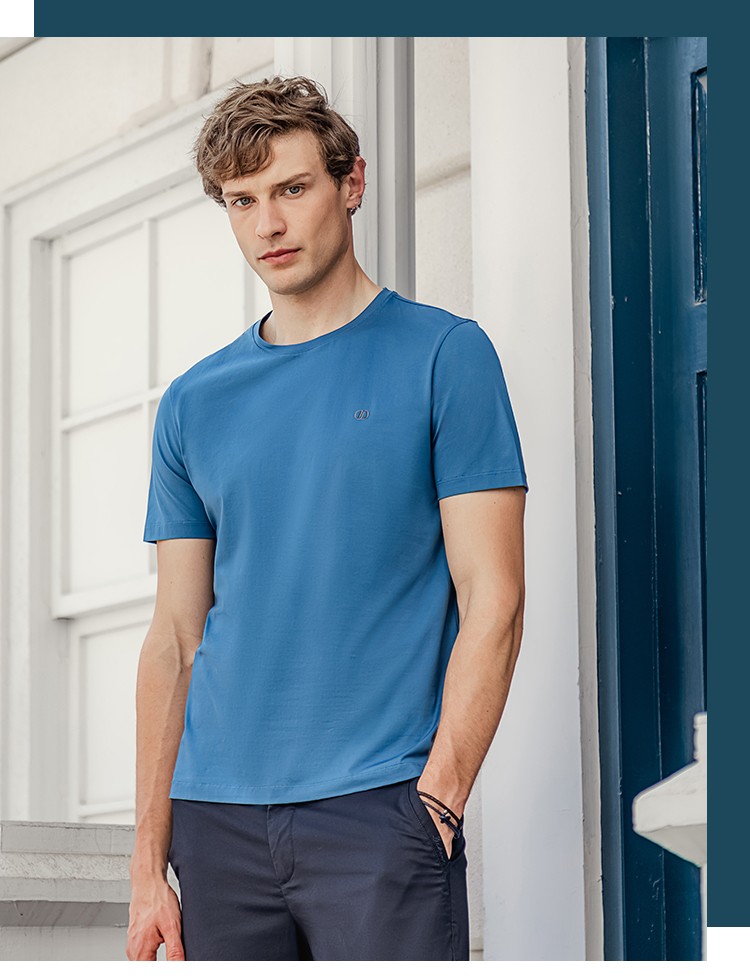 迪柯尼夏装男士短袖2021新款品圆领高级纯色百搭冰感t恤粉玫红17596a