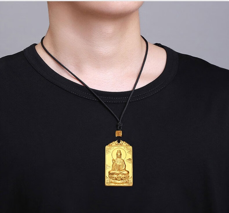福喜顺古法黄金观音吊坠男实心足金9999观音菩萨男士项链挂坠传承无事
