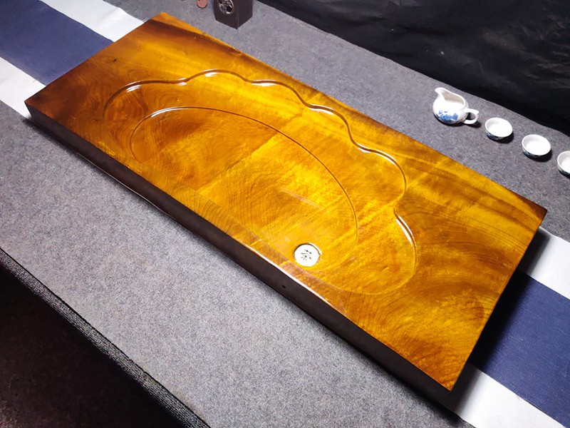 汉帝唐韵 天然整块缅甸金丝楠茶盘原木树根排水根雕茶海 97*46*7cm