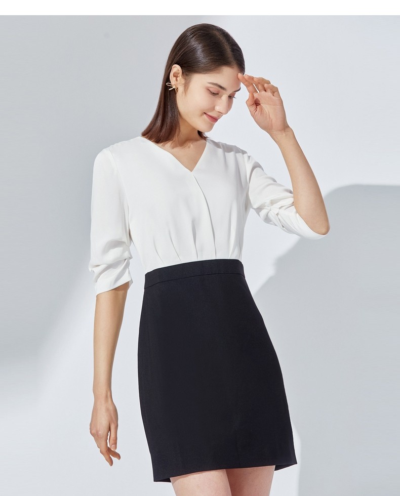 g2000女装连衣裙春夏新款黑白职业拼接连衣裙通勤轻熟显瘦裙00762048