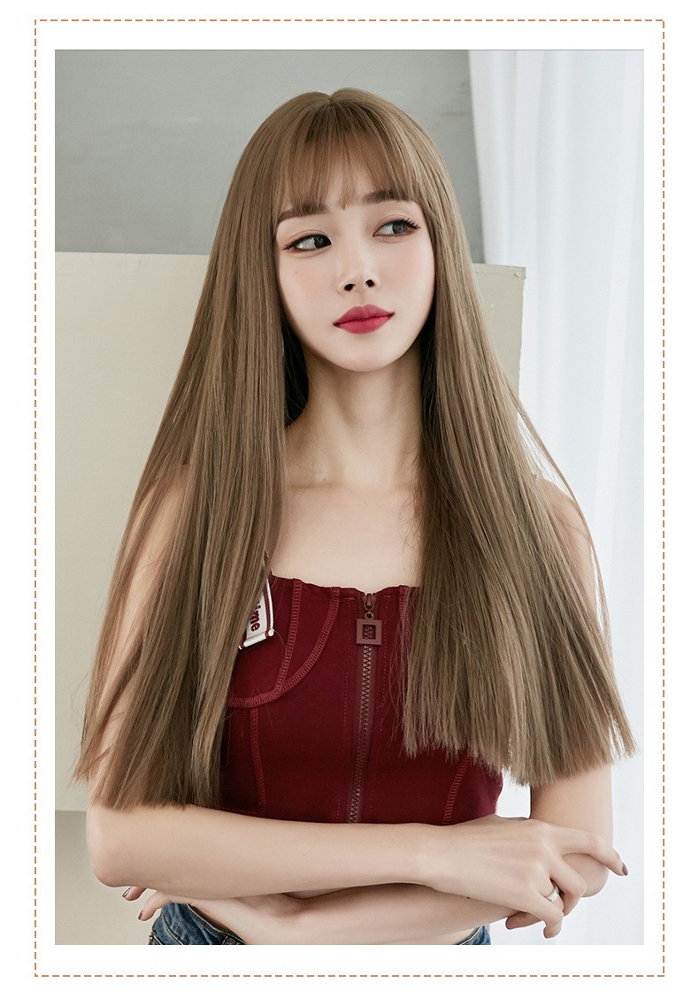 唐妮 假发女长发自然全头套黑长直长直发自然空气刘海头套式网红中