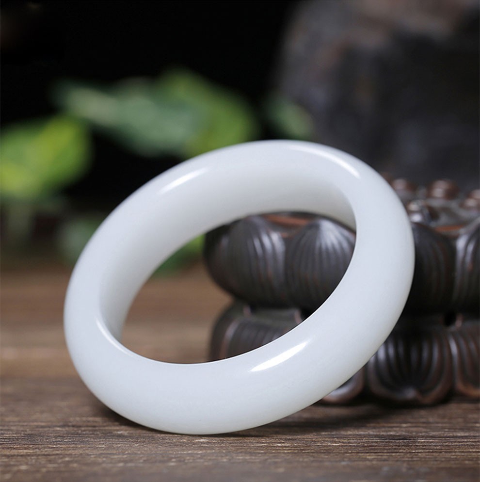 玉之舞天然新疆和田玉手镯白玉宽扁条玉镯子带证书礼物礼品6162mm