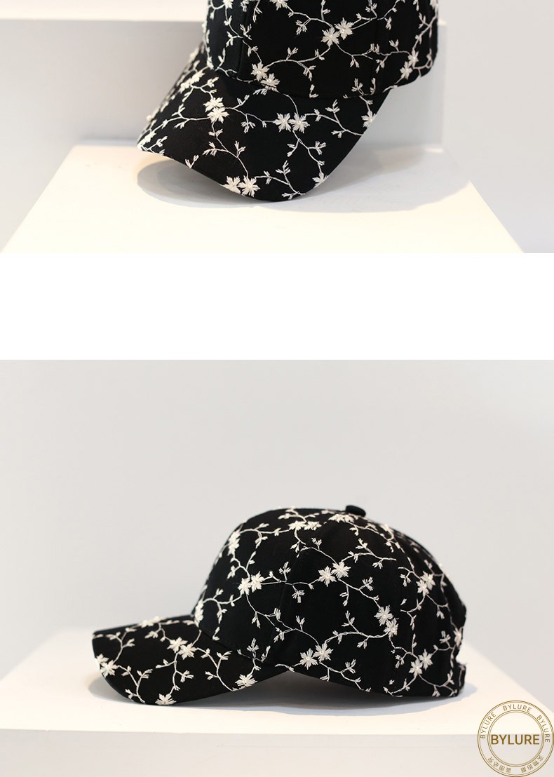 bylure品牌帽子女棒球帽夏韩版时尚刺绣花朵休闲显脸小遮阳鸭舌帽