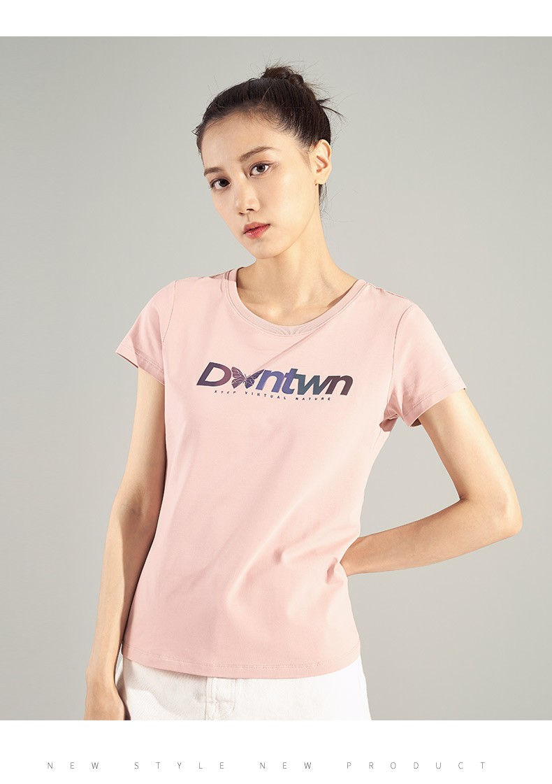 特步女装短袖t恤衫官网正品旗舰四季基础打底衫显瘦柔软简约纯色圆领