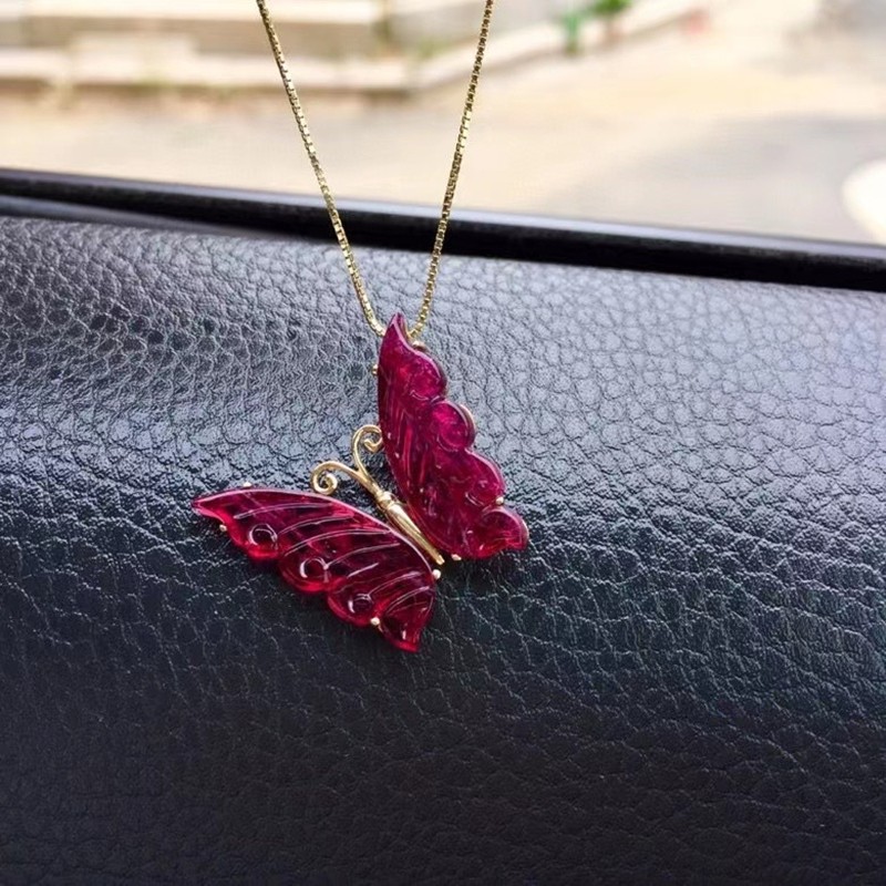 震昊18k金镶嵌红碧玺蝴蝶吊坠 色彩艳丽 晶体通透 雕工精细 水润油亮