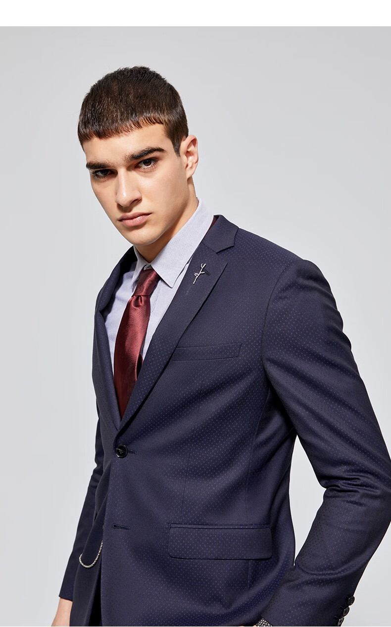 hechter/丹尼爱特 春季新品男蓝色圆点单排两粒扣羊毛西服无忧搭 天