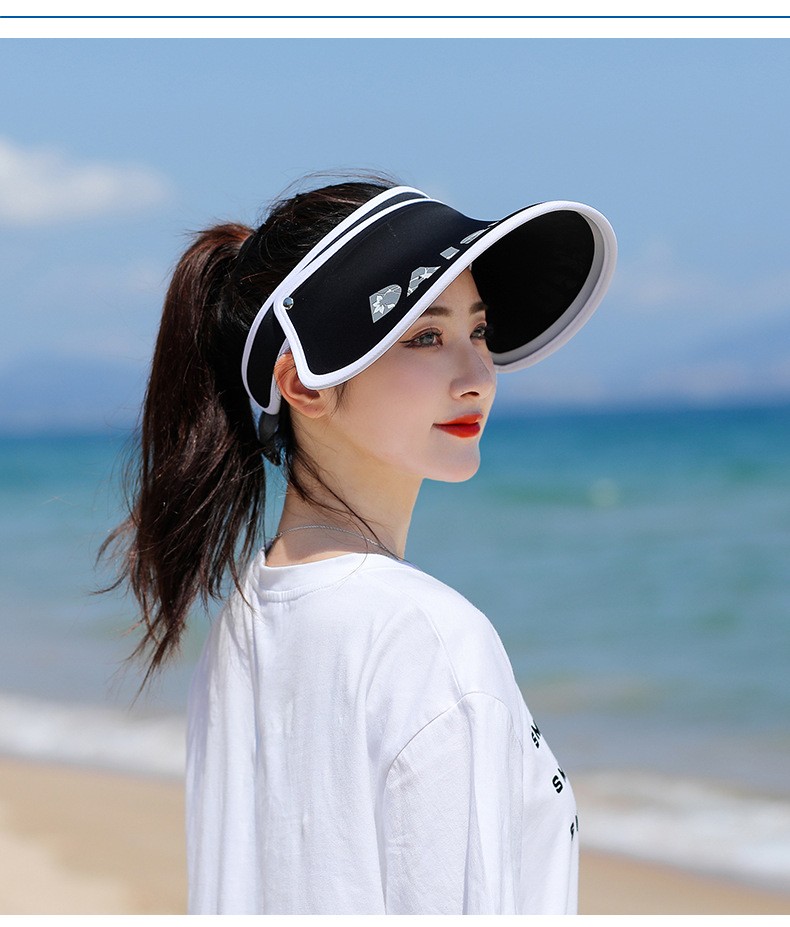 春夏防晒空顶帽可折叠户外骑车防嗮帽大檐防阳光帽子荧光绿可调节大小