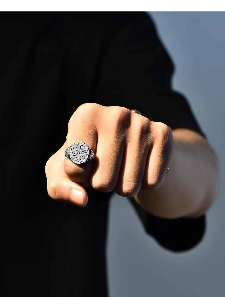 铭扬饰海925银纹路男士戒指潮牌流行个性男款冷淡风设计感小众个性