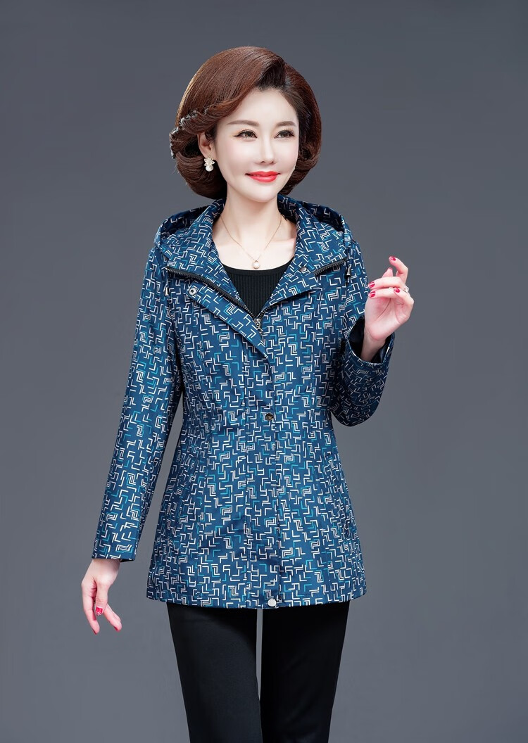 dafy品牌妈妈秋冬装洋气外套50岁连帽时尚女风衣薄中款中老年上衣