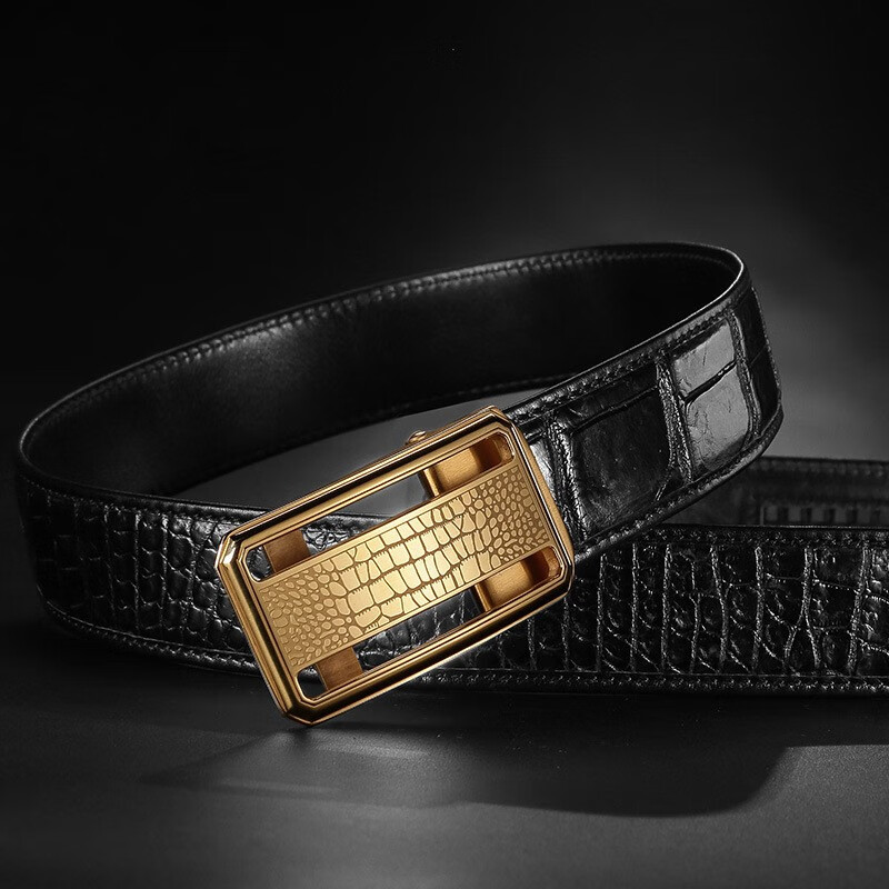 nasbon轻奢品牌时尚新款鳄鱼皮不锈钢自动扣皮带男士休闲简约商务真皮